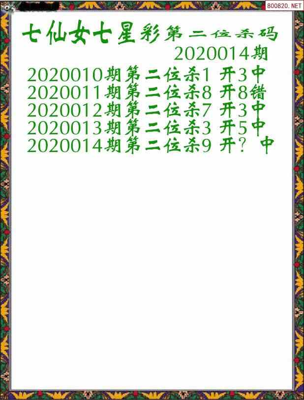20年014期[天齐网-七仙女]七星彩杀码图迷