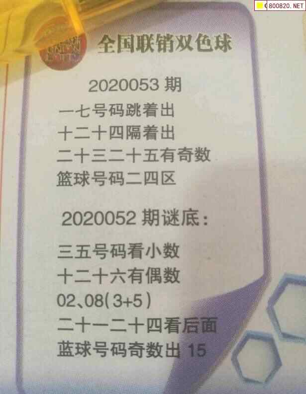 双色球2020053期全国联销图迷