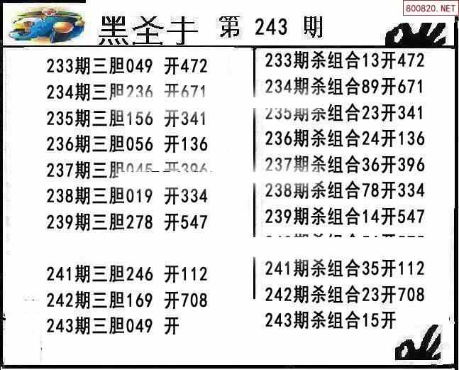 圣手图20243期黑圣手三胆杀组合图谜