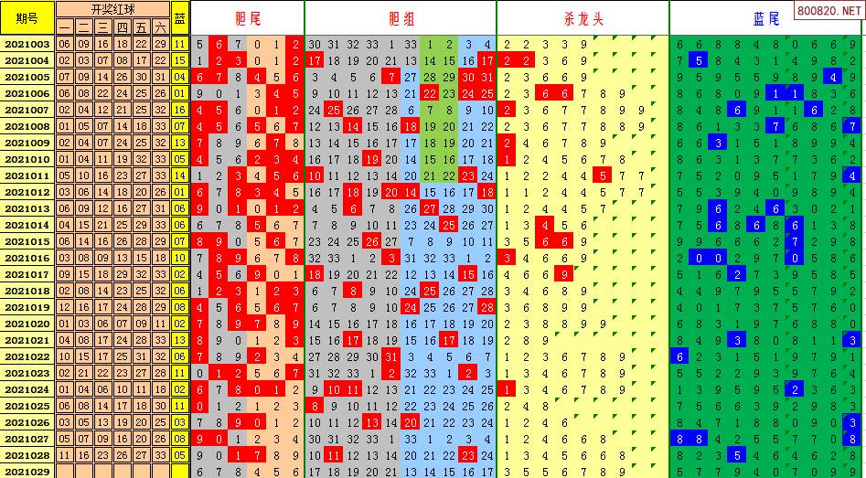 双色球2021年028期飞向阳光龙头凤尾预测图表