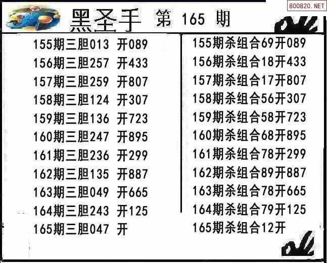 圣手图21165期黑圣手三胆 杀组合图谜