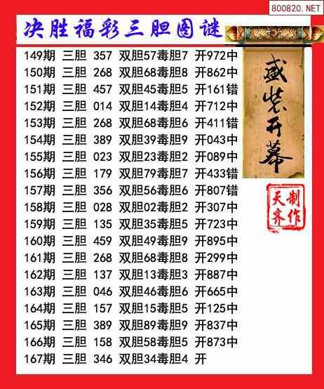 第21年167期决胜福彩三胆3d图谜(天齐网原创)