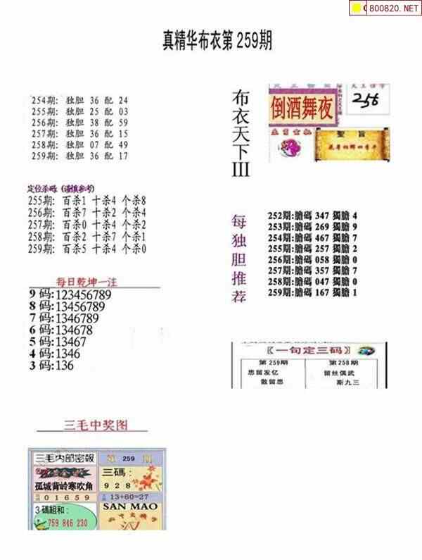 21259期布衣3d图谜版全图汇总天齐整理