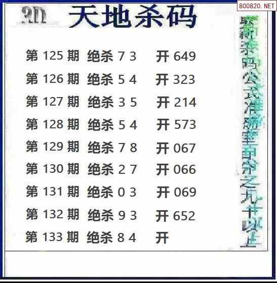 福彩3d133期天地绝杀图谜