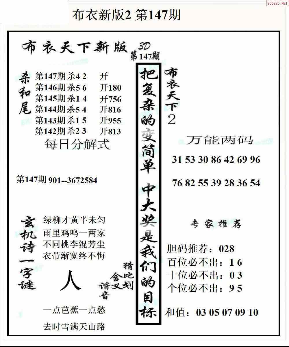 2024年147期3d图谜汇总