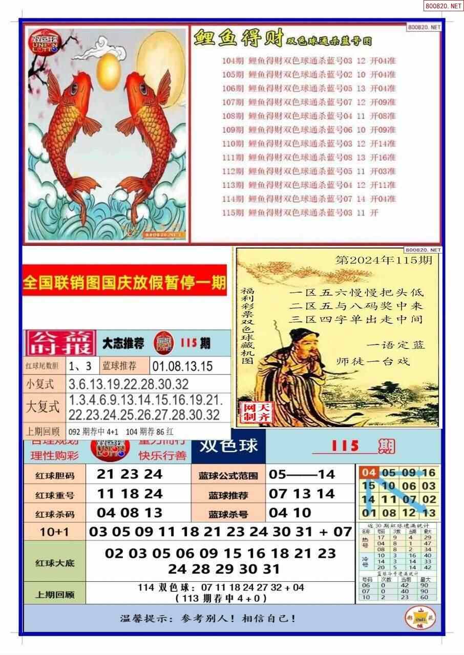 24年115期双色球联销图(国庆放假停刊一期)