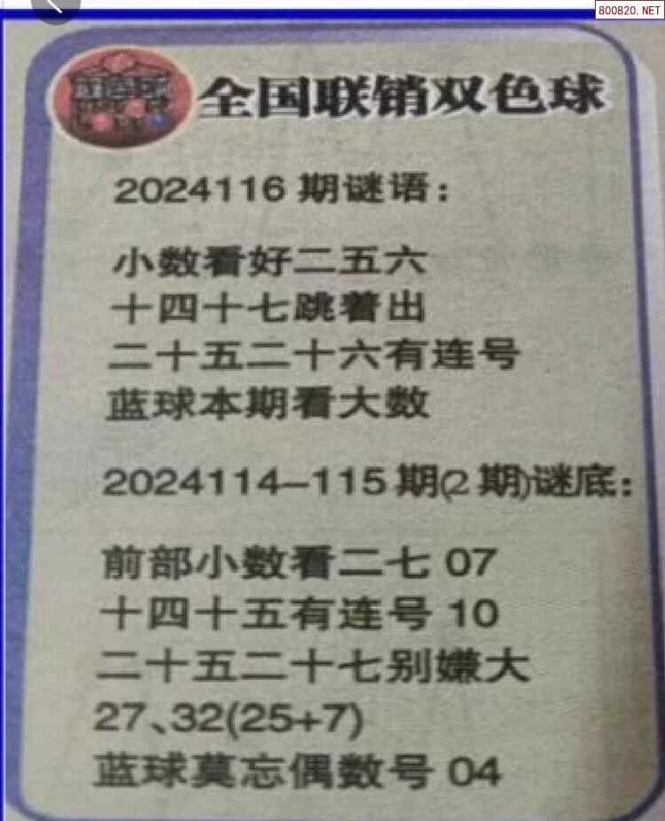 24年116期双色球联销图